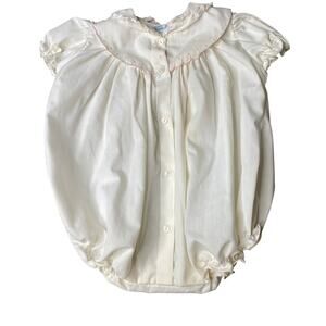 Vintage Feltman Brothers Hand Embroidered Bubble Heirloom Pink Romper Girls 0/3M